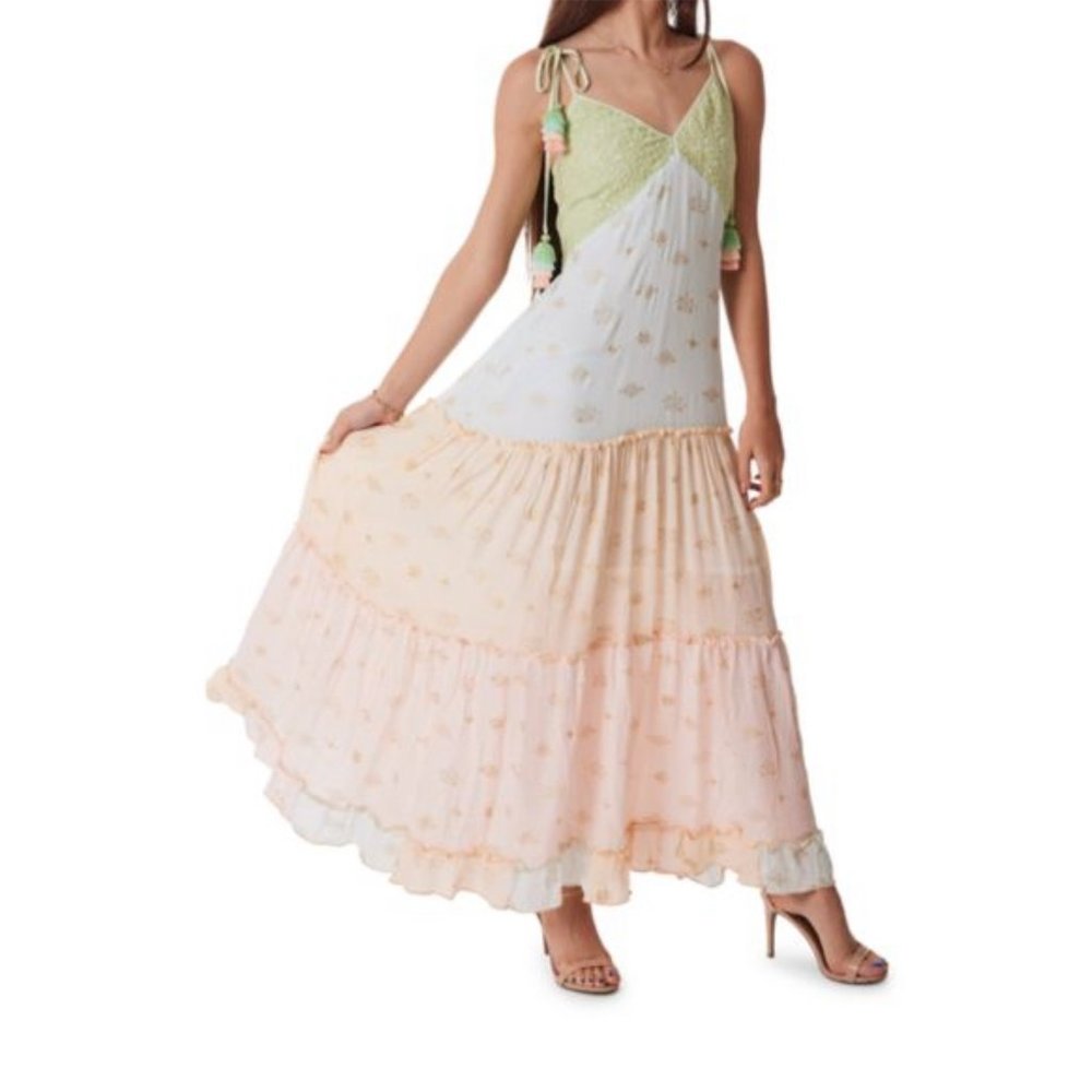 NWT Ranee's Miami Ombre Tiered Long Dress with Tied Shoulder Straps (XL)